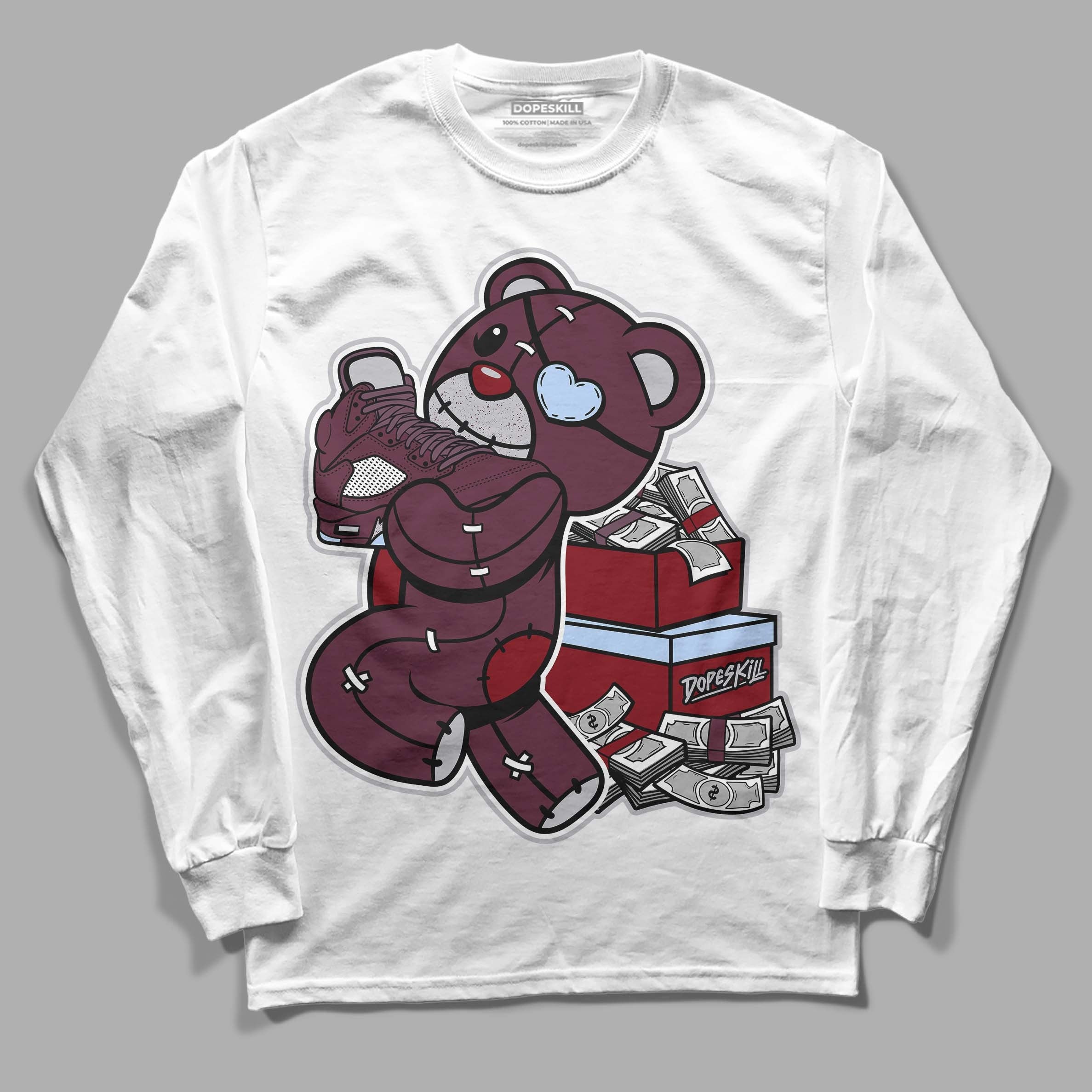 Burgundy 5s DopeSkill Long Sleeve T-Shirt Bear Steals Sneaker Graphic