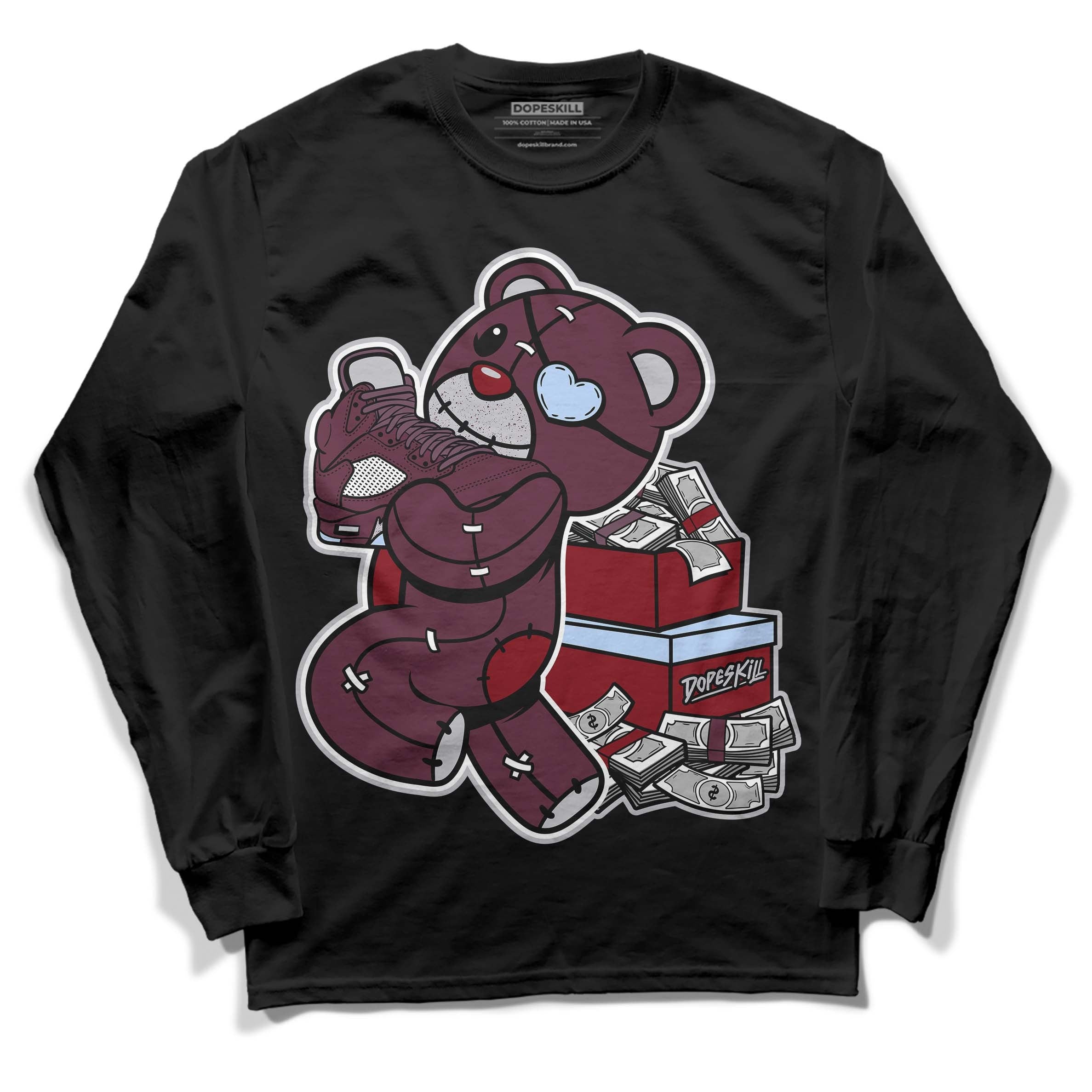 Burgundy 5s DopeSkill Long Sleeve T-Shirt Bear Steals Sneaker Graphic