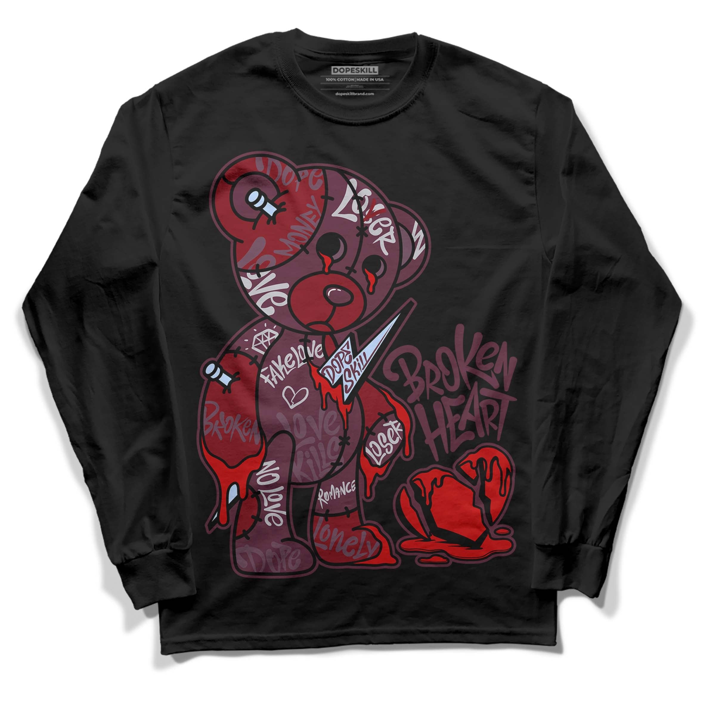 Burgundy 5s DopeSkill Long Sleeve T-Shirt Broken Heart Graphic