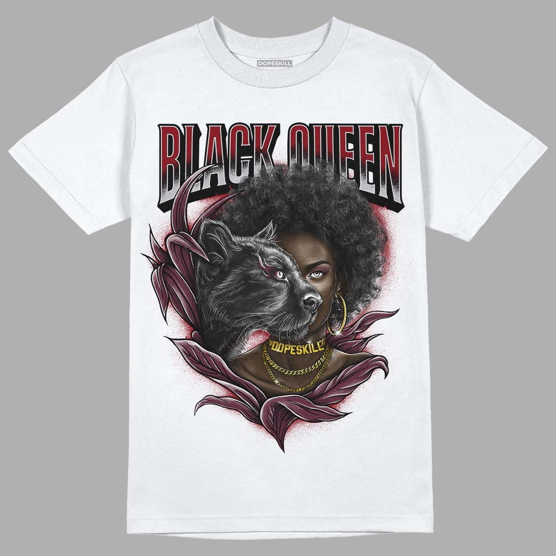 Burgundy 5s DopeSkill T-Shirt New Black Queen Graphic