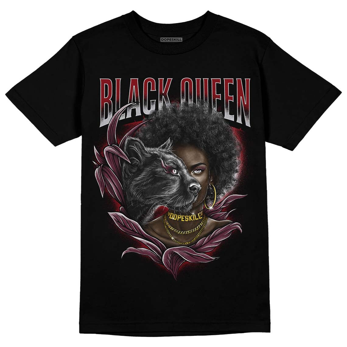 Burgundy 5s DopeSkill T-Shirt New Black Queen Graphic