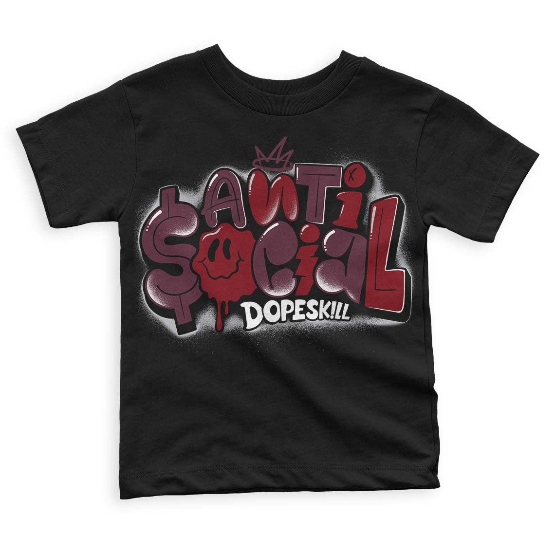 Burgundy 5s DopeSkill Toddler Kids T-shirt Anti Social Graphic