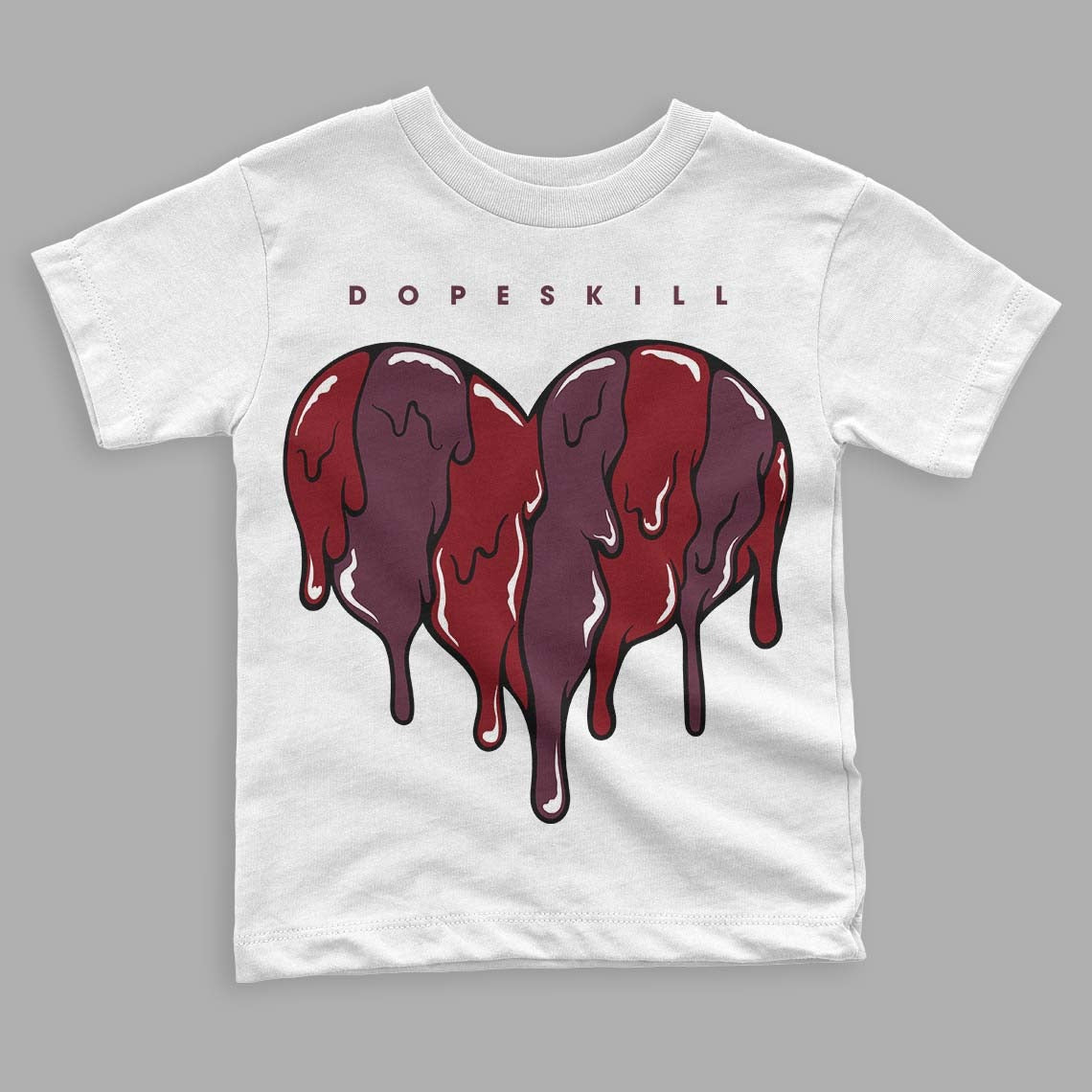 Burgundy 5s DopeSkill Toddler Kids T-shirt Slime Drip Heart Graphic