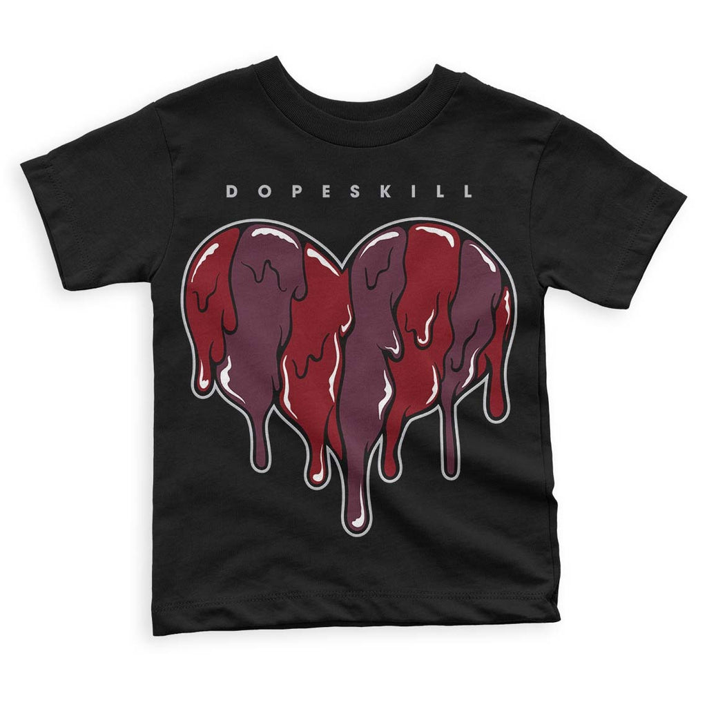 Burgundy 5s DopeSkill Toddler Kids T-shirt Slime Drip Heart Graphic