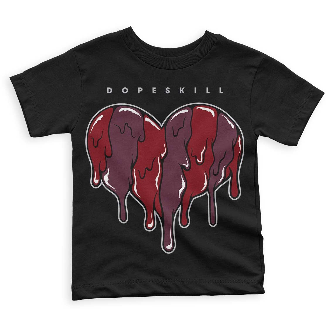 Burgundy 5s DopeSkill Toddler Kids T-shirt Slime Drip Heart Graphic