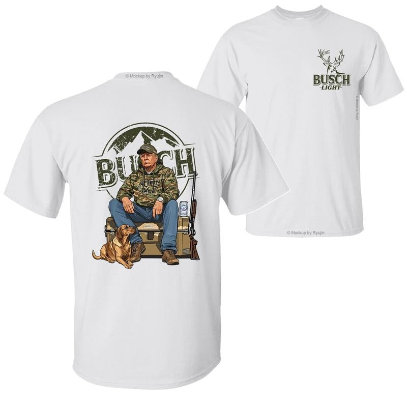 Busch Light Camo Trump Hunting T-Shirt, Trump Won 47th President Election 2 Sided Graphic Printed Unisex Classic Cotton T-shirt style 001