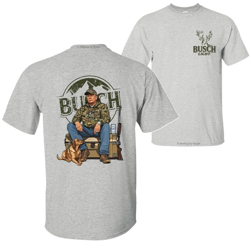 Busch Light Camo Trump Hunting T-Shirt, Trump Won 47th President Election 2 Sided Graphic Printed Unisex Classic Cotton T-shirt style 001