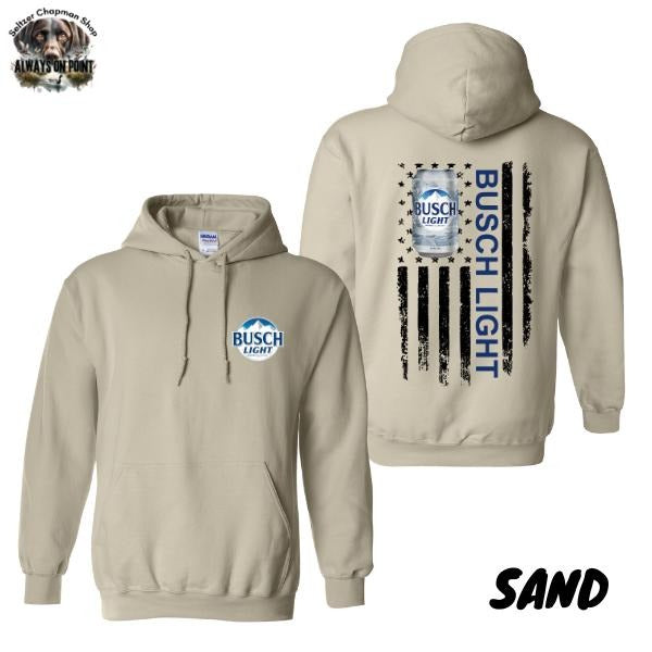 Busch Light Hoodie - Bold American Flag 2-Sided Design - Unisex Hoodie for Beer Lovers - Patriotic Pullover for Men and Women - Team BDK