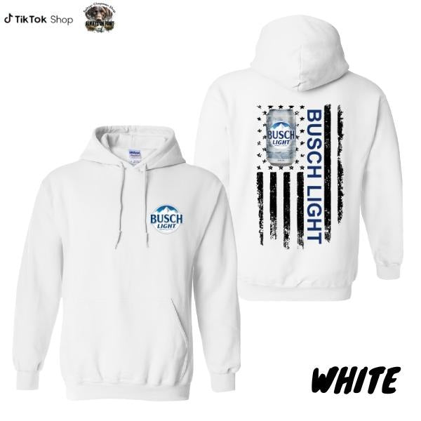Busch Light Hoodie - Bold American Flag 2-Sided Design - Unisex Hoodie for Beer Lovers - Patriotic Pullover for Men and Women - Team BDK