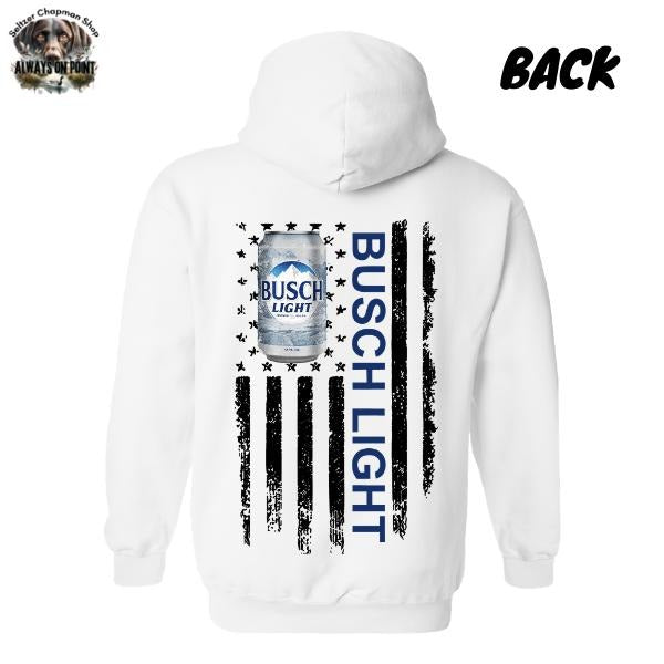 Busch Light Hoodie - Bold American Flag 2-Sided Design - Unisex Hoodie for Beer Lovers - Patriotic Pullover for Men and Women - Team BDK
