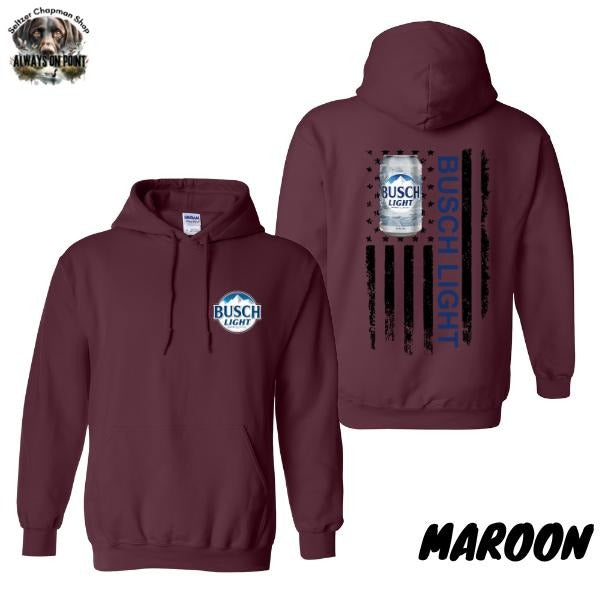 Busch Light Hoodie - Bold American Flag 2-Sided Design - Unisex Hoodie for Beer Lovers - Patriotic Pullover for Men and Women - Team BDK