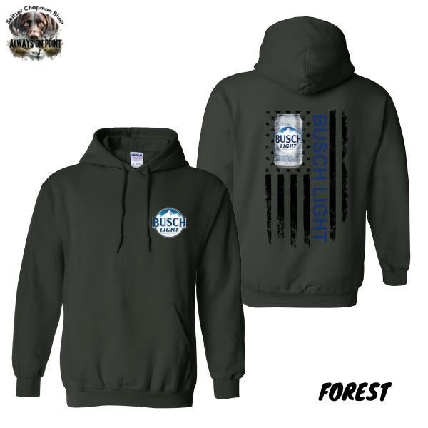 Busch Light Hoodie - Bold American Flag 2-Sided Design - Unisex Hoodie for Beer Lovers - Patriotic Pullover for Men and Women - Team BDK