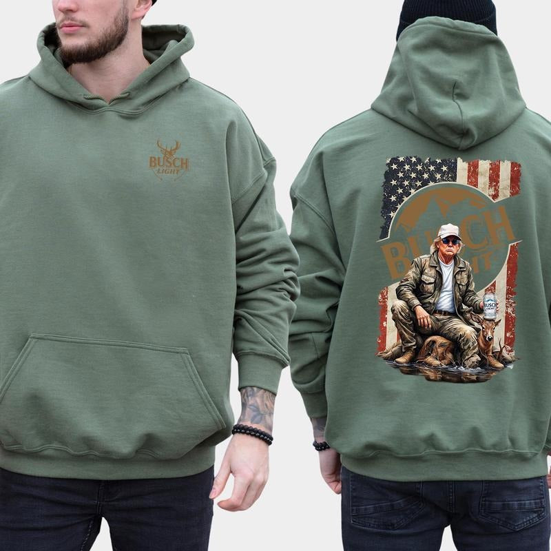 Busch Light, Trump Busch Light Hunting Outdoor Life 2 Sided Hoodie, Sweatshirt, T-shirt - Camo Hunting, Perfect for Outdoorsmen, Unisex for Men and Fo