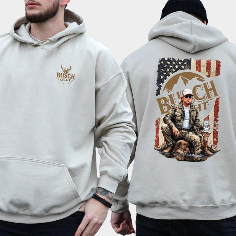 Busch Light, Trump Busch Light Hunting Outdoor Life 2 Sided Hoodie, Sweatshirt, T-shirt - Camo Hunting, Perfect for Outdoorsmen, Unisex for Men and Fo