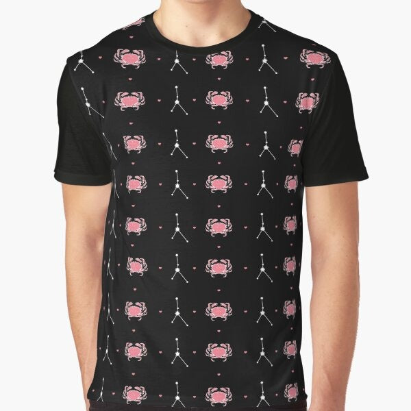 Cancer Love Pattern Black Graphic T-Shirt