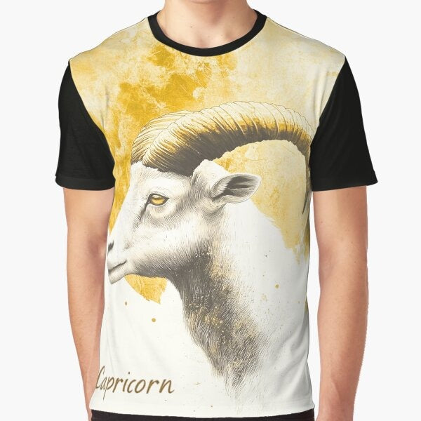 Capricorn the Goat in White and Gold Graphic T-Shirt