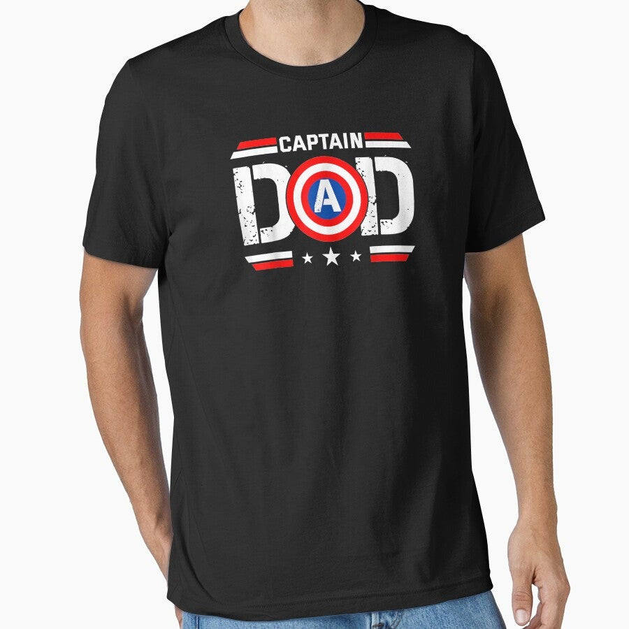 Captain Dad Superhero Funny Men Fathers Day Vintage Dad T-Shirt Essential T-Shirt