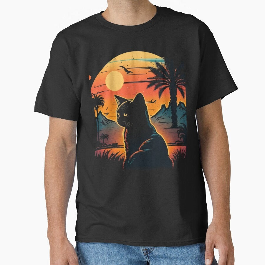Cat Daddy Black Cat Vintage Eighties Style Cat Retro Classic T-Shirt