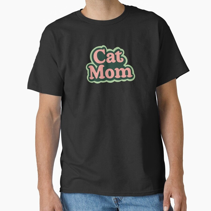 Cat Mom Color Block Vintage Font Quote Classic T Shirt