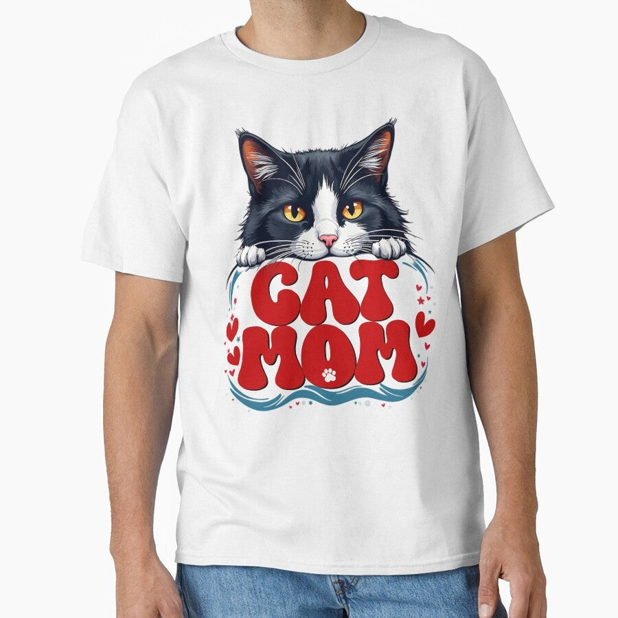 Cat Mom T-Shirt, Cute Cat Mom Graphic Tee Classic T-Shirt