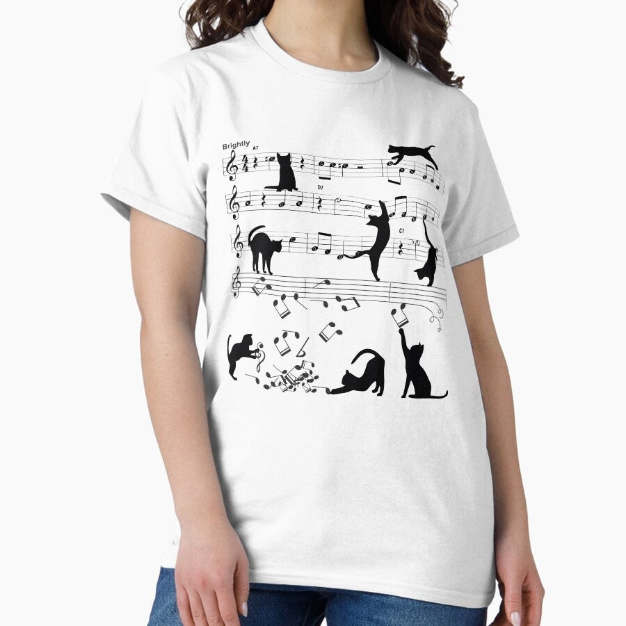 Cat Playing Clef Notes Piano Music Funny Musical Cats Cute Gift Classic T Shirt