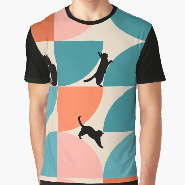 Cat With Geometric Art Beige Graphic T Shirt