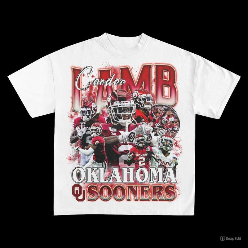 Ceedee Lamb Football Tee, Oklahoma Sooners, Vintage Heavyweight T-Shirt, Vintage 90s Graphic Tee, Sport Shirts for Men, for Women Menswear Top
