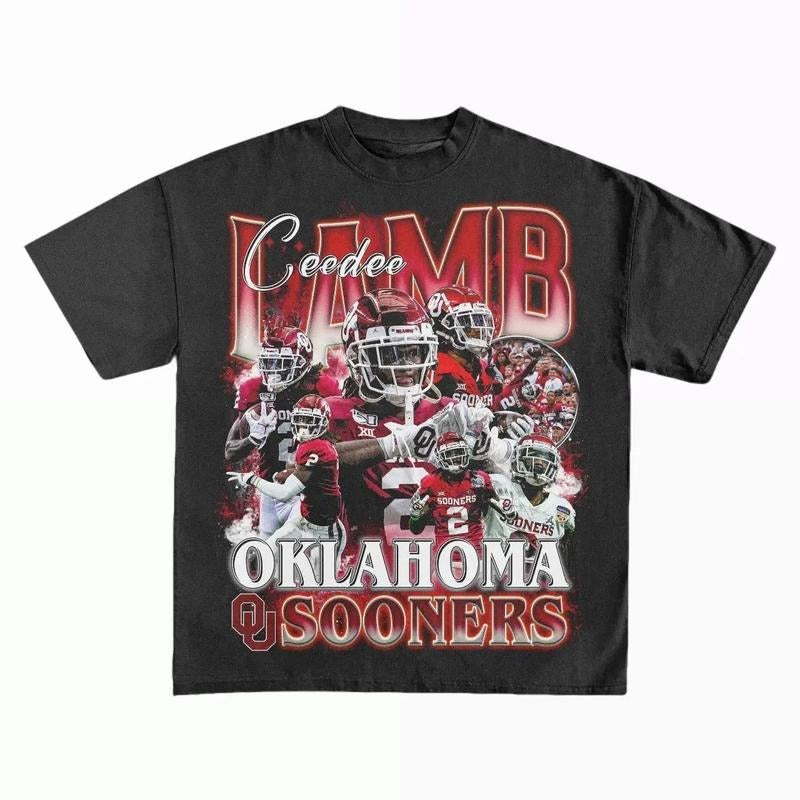 Ceedee Lamb Football Tee, Oklahoma Sooners, Vintage Heavyweight T-Shirt, Vintage 90s Graphic Tee, Sport Shirts for Men, for Women Menswear Top style 001
