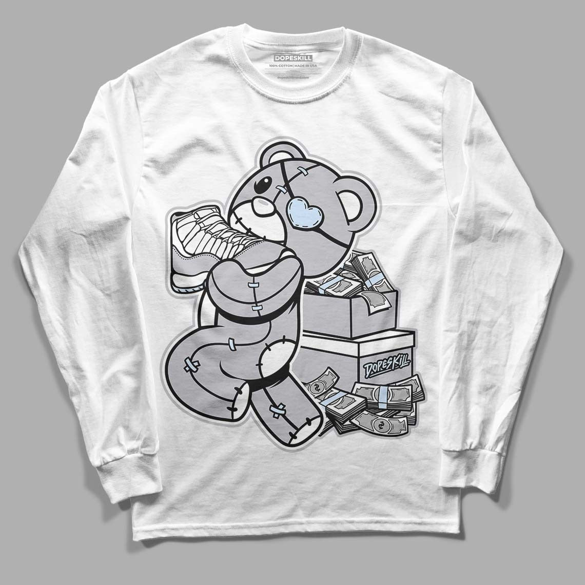 Cement Grey 11s DopeSkill Long Sleeve T-Shirt Bear Steals Sneaker Graphic