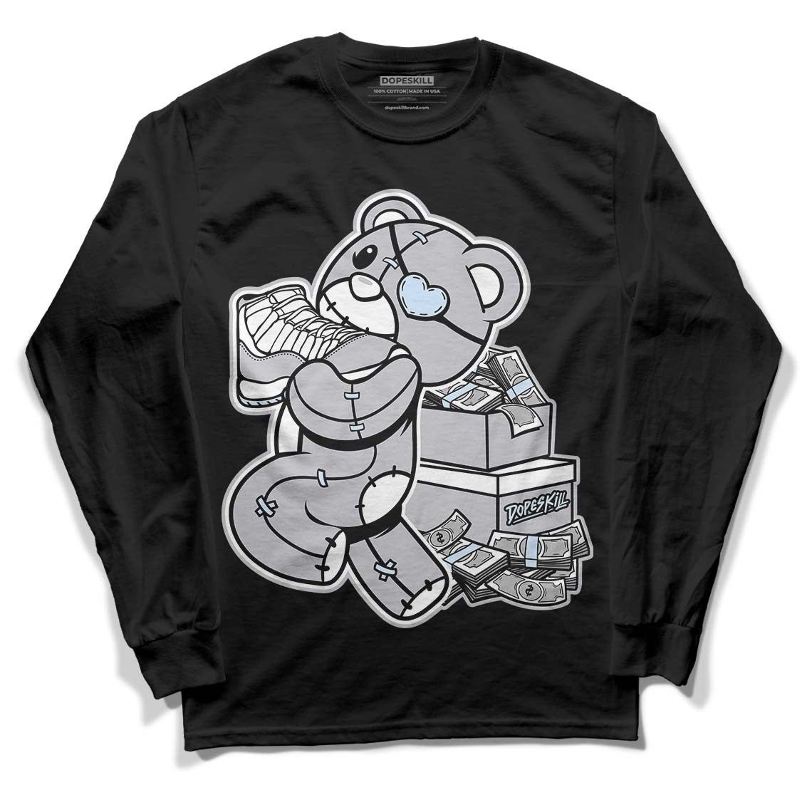 Cement Grey 11s DopeSkill Long Sleeve T-Shirt Bear Steals Sneaker Graphic