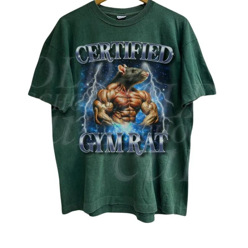 Certified Gym Rat Funny Vintage 90s Style T-Shirt, Unisex Retro Gym Graphic Tee, Pump Cover Rat Shirt, Gym Lovers Gift, Funny Gym Meme Shirt