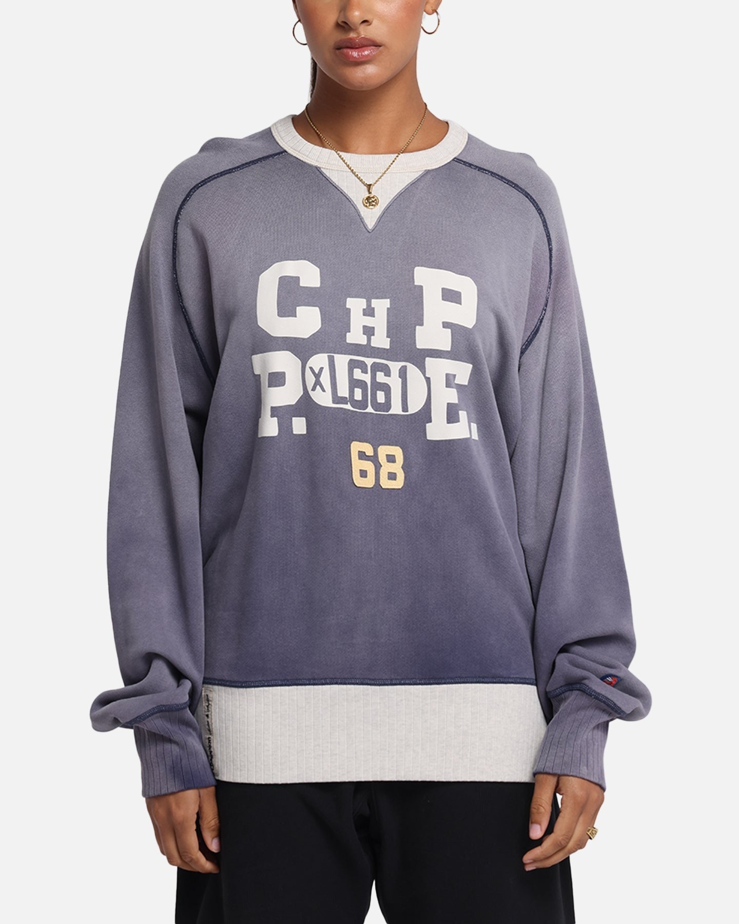 Champion 50's Saddle Crew Sweatshirt Athletic Navy Style001