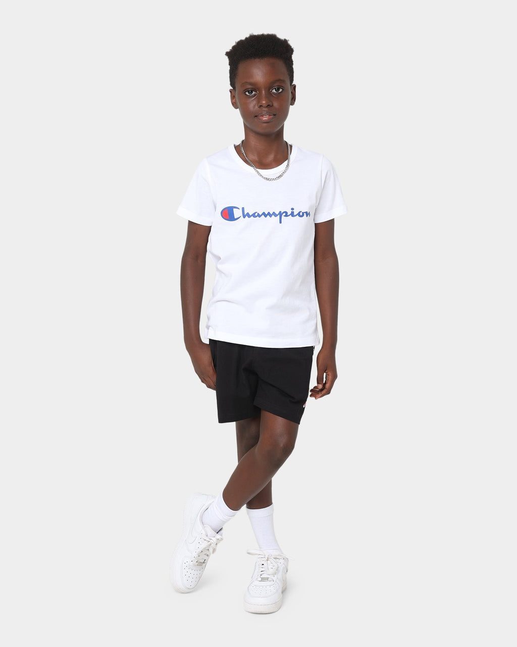 Champion Kid's Script Short Sleeve T-Shirt White