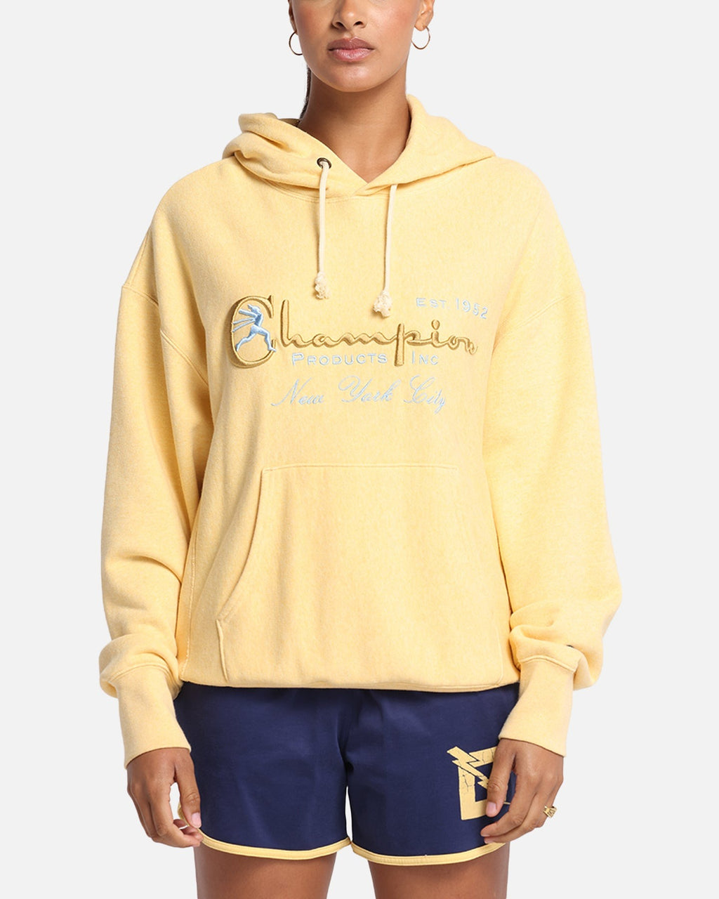 Champion Vintage Logo Sweatshirt Hoodie Yellow Style001
