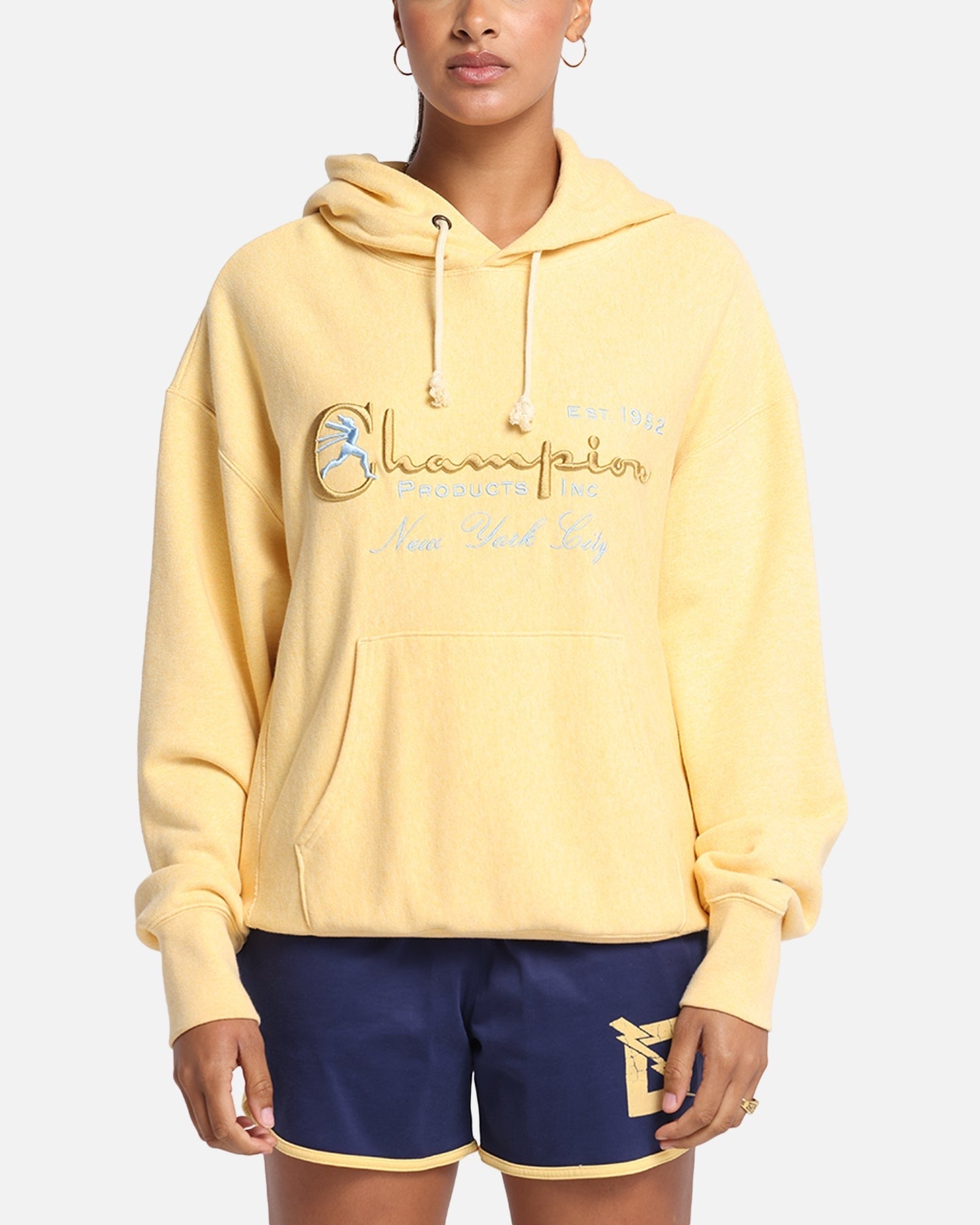 Champion Vintage Logo Sweatshirt Hoodie Yellow Style001