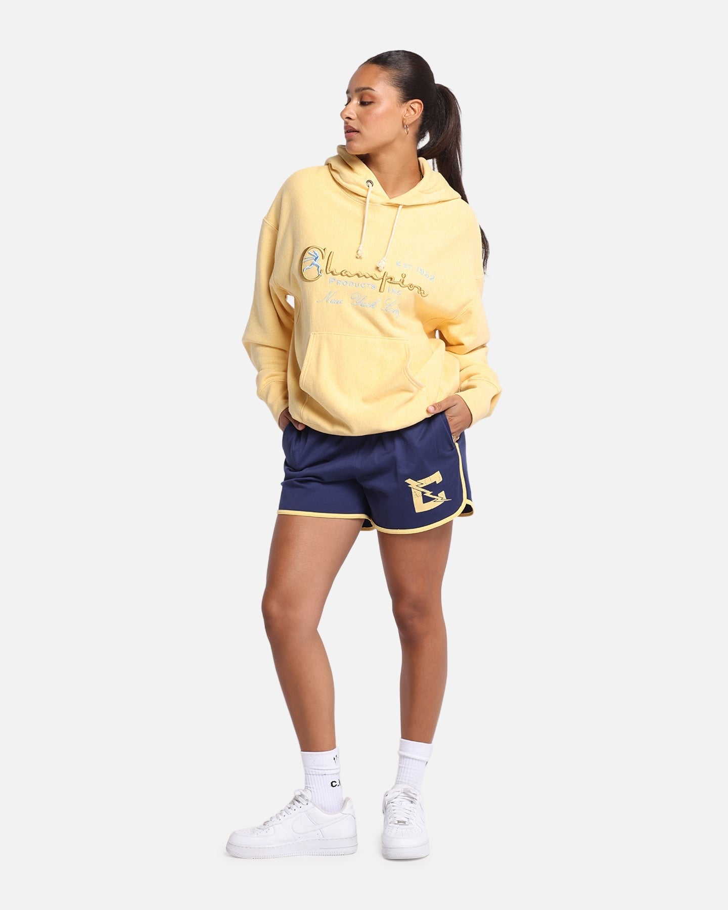 Champion Vintage Logo Sweatshirt Hoodie Yellow Style001