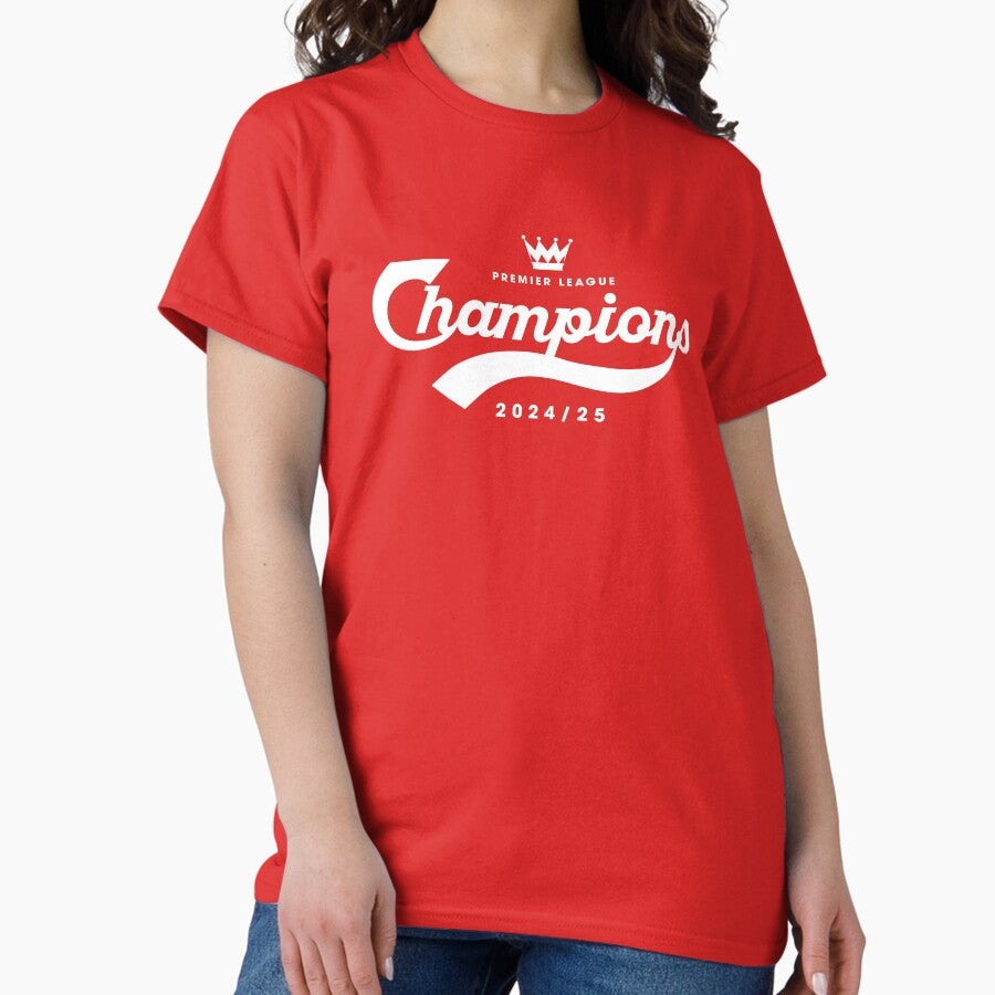 Champions 202425 White Celebrating Liverpool Fcs League Title Classic T Shirt