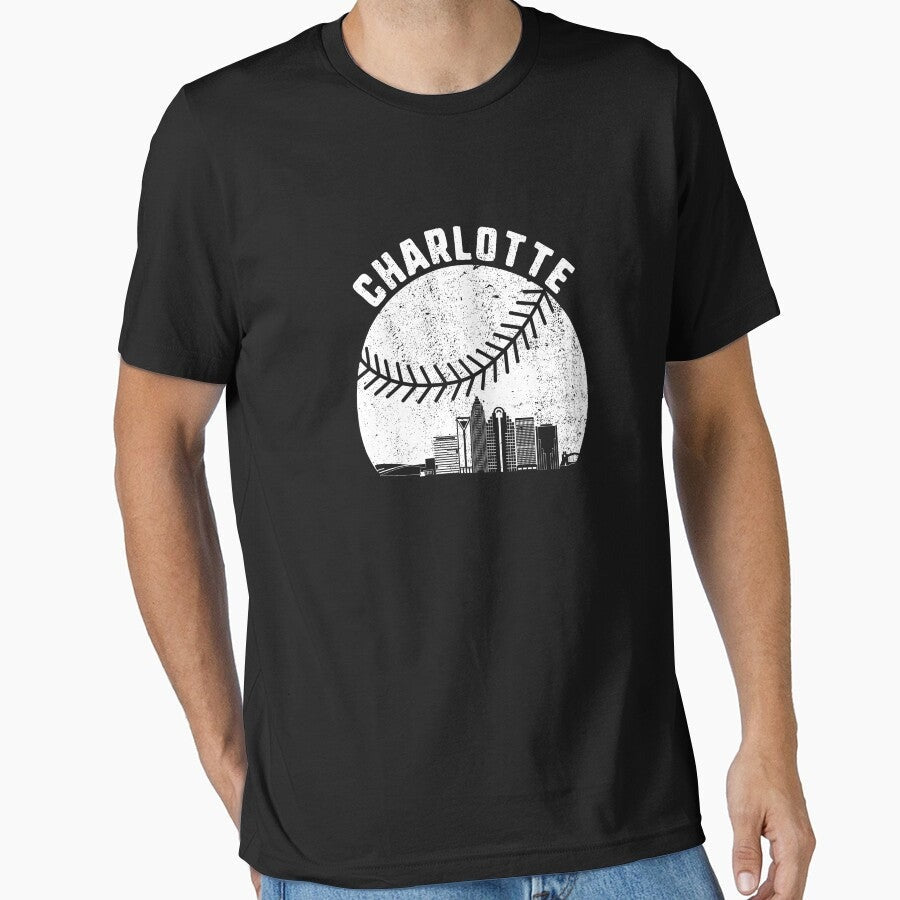 Charlotte Skyline Baseball Fan Vintage Charlotte NC Baseball Gear Essential T-Shirt