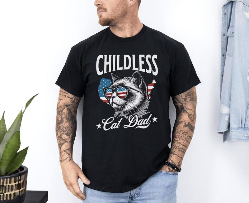 Childless Cat Dad Shirt, Harris Walz 2024 Cat Shirt, Cat Dad For Men, Holiday Gift, Kamala For The People, Vice President Tshirt