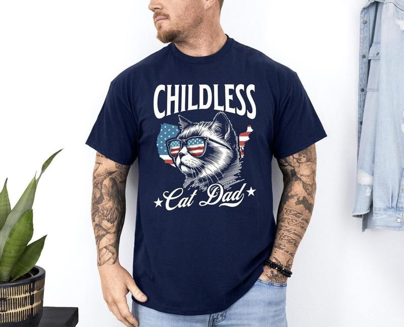 Childless Cat Dad Shirt, Harris Walz 2024 Cat Shirt, Cat Dad For Men, Holiday Gift, Kamala For The People, Vice President Tshirt