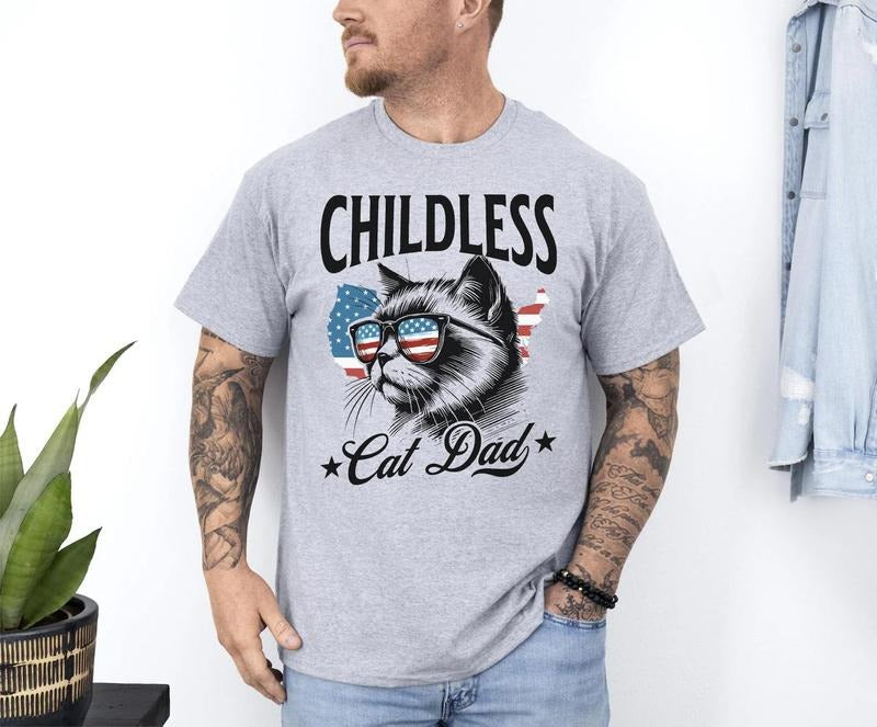 Childless Cat Dad Shirt, Harris Walz 2024 Cat Shirt, Cat Dad For Men, Holiday Gift, Kamala For The People, Vice President Tshirt