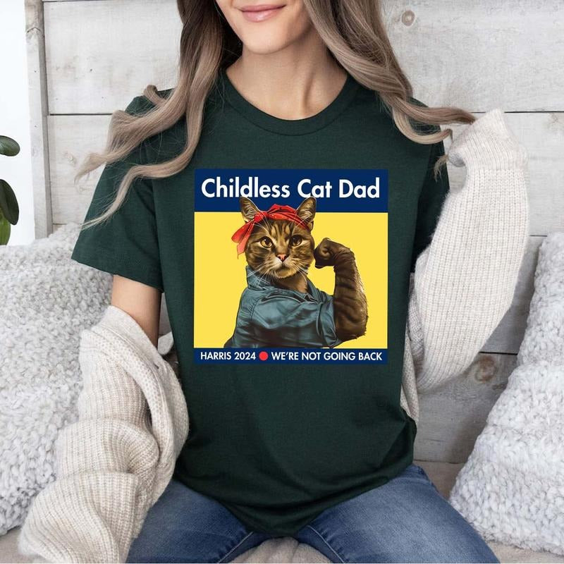 Childless Cat Dad Shirt, Harris Walz 2024 Cat T-Shirt, Cat Dad For Men, Holiday Gift, Kamala For The People, Vice President TShirt