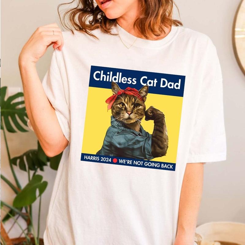 Childless Cat Dad Shirt, Harris Walz 2024 Cat T-Shirt, Cat Dad For Men, Holiday Gift, Kamala For The People, Vice President TShirt