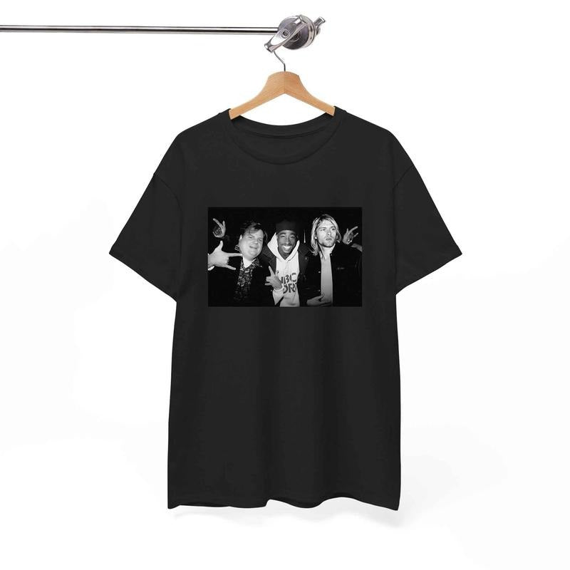 Chris Farley Tupac Shakur And Kurt Cobain Partying Unisex Men's Cotton Crew T-Shirt Vintage 90S Streetwear Hip Hop Best Seller 2Pac, Unisex Cotton Graphic Shirt, Gift For Men, Gift For Women All Size