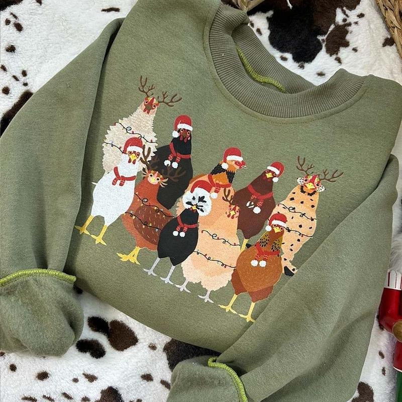 Christmas Chickens Sweatshirts - Hoodie - Unisex Tee style 001