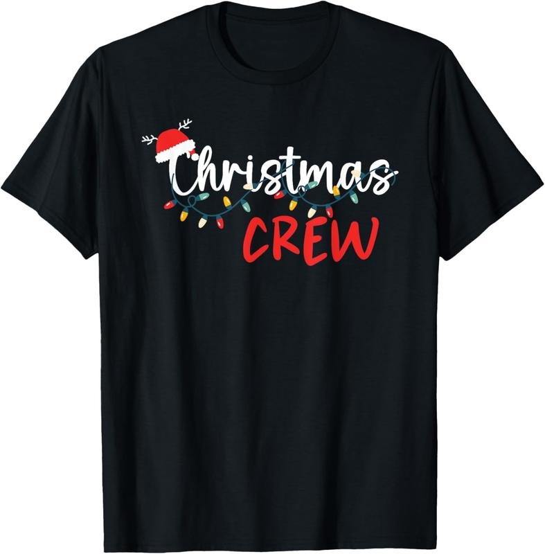Christmas Crew Xmas Lights Family Matching Pajamas Holiday T-Shirt 100% Cotton T Shirt