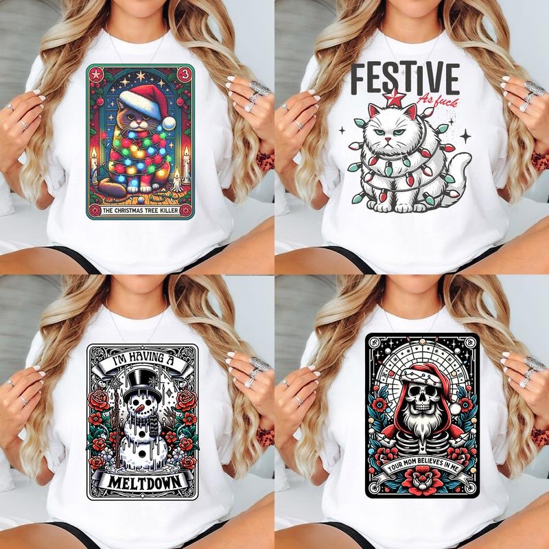 Christmas Tarot Card T-Shirts  - Print is Sublimation, Unisex T-Shirt, Funny Tee, Funny Apparel, Gift Idea, Relaxed Fit, Casual Apparel, Cute Top, Great with Jeans, All Seasons, Fun Style, Comfortable Shirt Womenswear Graphic
