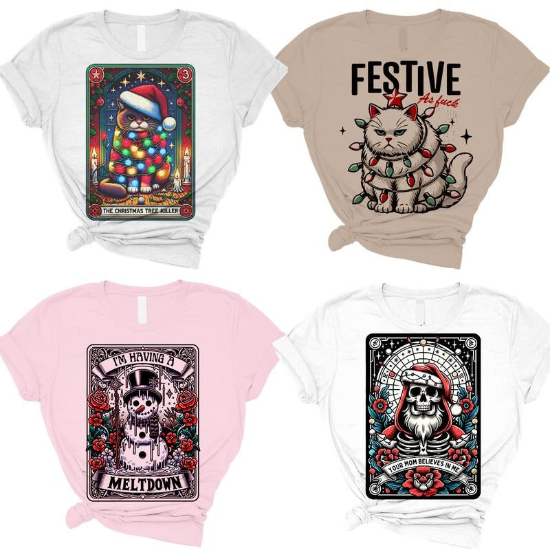 Christmas Tarot Card T-Shirts  - Print is Sublimation, Unisex T-Shirt, Funny Tee, Funny Apparel, Gift Idea, Relaxed Fit, Casual Apparel, Cute Top, Great with Jeans, All Seasons, Fun Style, Comfortable Shirt Womenswear Graphic