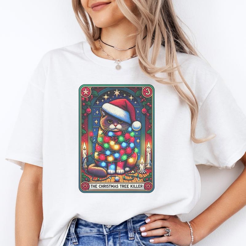 Christmas Tarot Card T-Shirts  - Print is Sublimation, Unisex T-Shirt, Funny Tee, Funny Apparel, Gift Idea, Relaxed Fit, Casual Apparel, Cute Top, Great with Jeans, All Seasons, Fun Style, Comfortable Shirt Womenswear Graphic