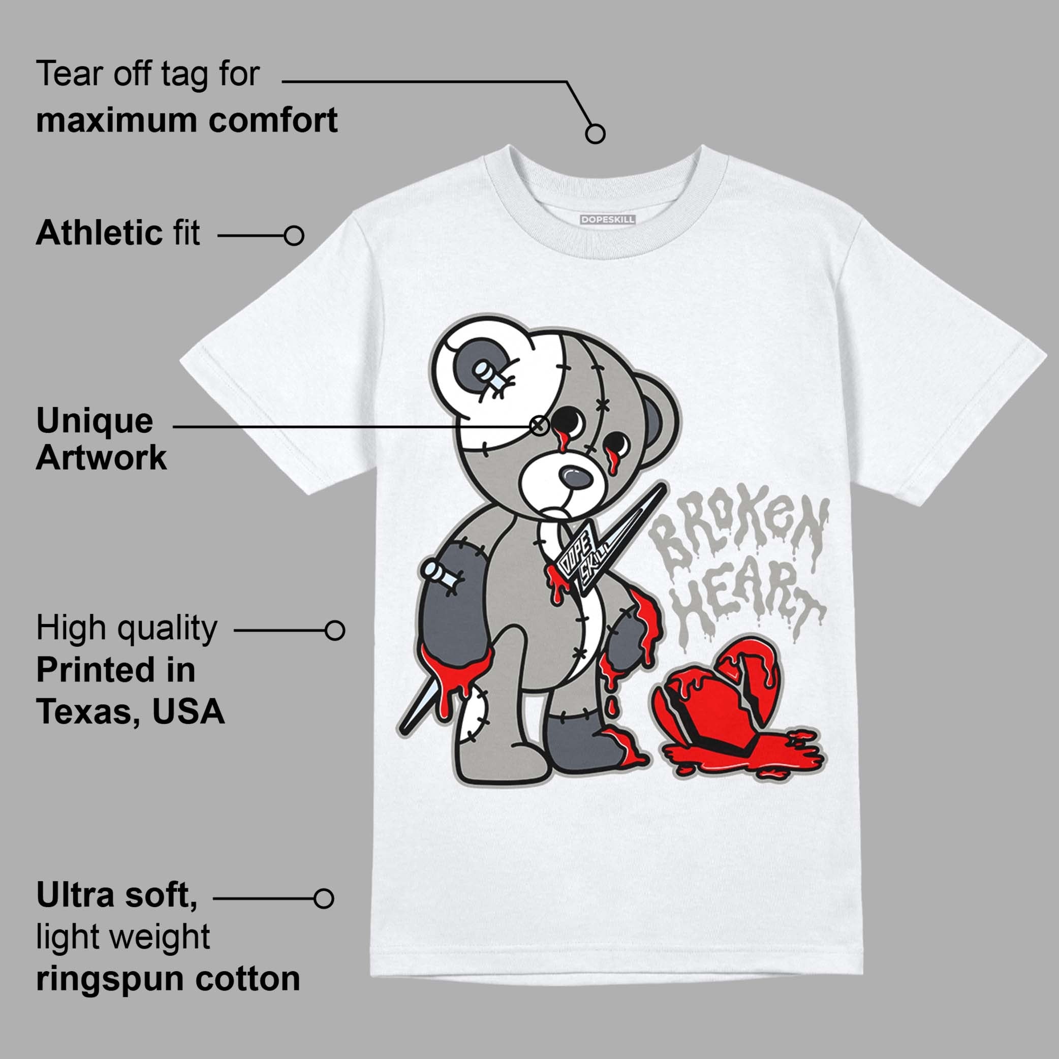 Cool Grey 6s DopeSkill T-Shirt Broken Heart Graphic
